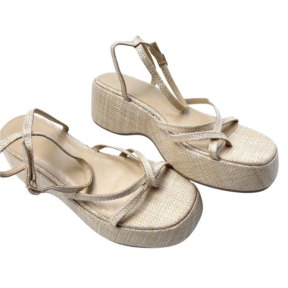 Abercrombie & Fitch Women's Platform Sandal Heels Woven Strappy‎ Sz 8.5 EUC